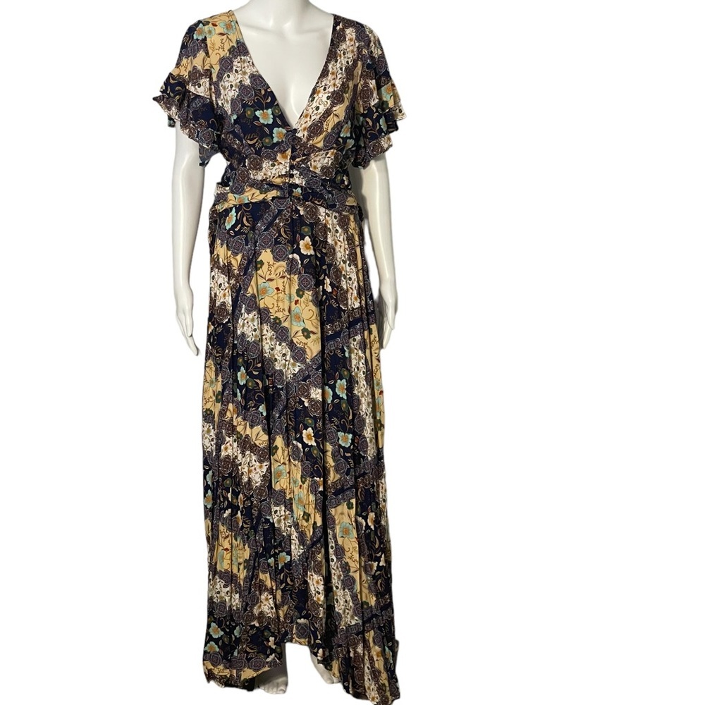 Abel The Label Anthropologie Boho Prarie Cottage Core Multicolor Maxi Dress Sz S